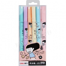 得力（deli）33060双头多用标记醒目荧光笔六支装